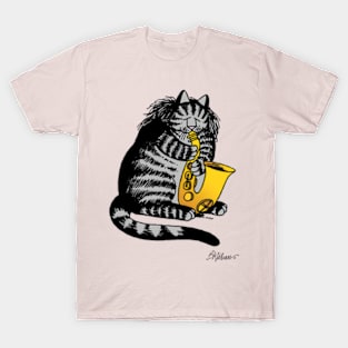 B kliban cat- cat plays saxophone T-Shirt